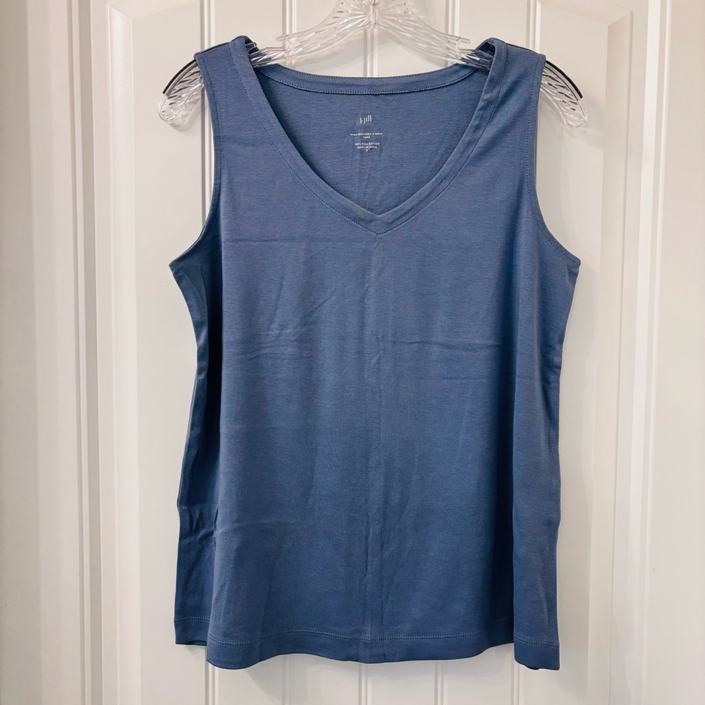 J. Jill Women's Blue Pima Cotton Rounded V-Neck Tank Top Size S